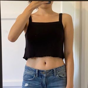 Kimchi Blue Cropped Black Ruffle Tank